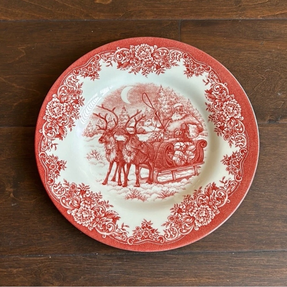 Royal Stafford Santa's Sleigh Deer Salad  Plates Set Of 2 New Christmas